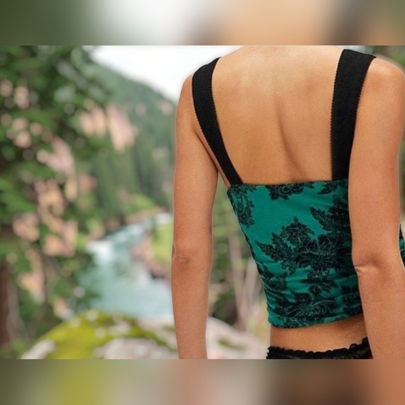 Free People Teal and Black Floral Tank Top - Picture 2 of 7